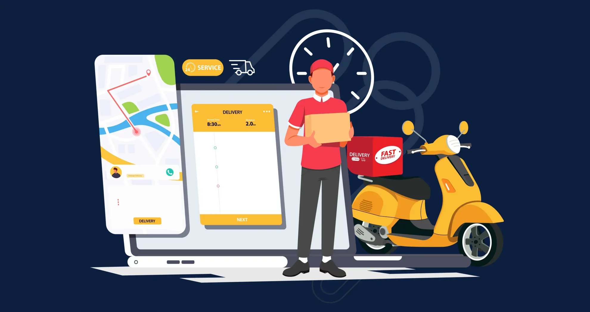 Online delivery food by scooter website on a mobile food order